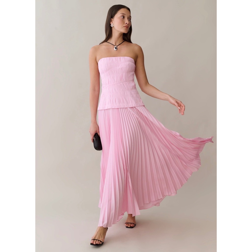 Few Moda o.p.t One Pretty Time Pink Strapless Pleated Maxi Dress Size 10